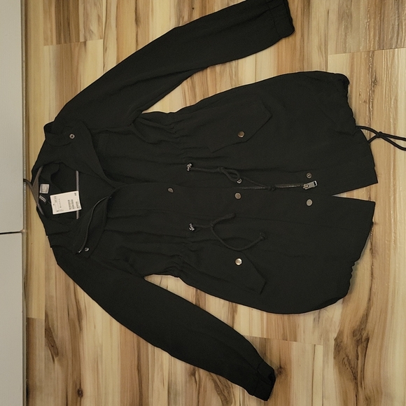 H&M NWT 3 Quarter Length Utility Hooded Black Jacket - Picture 1 of 16